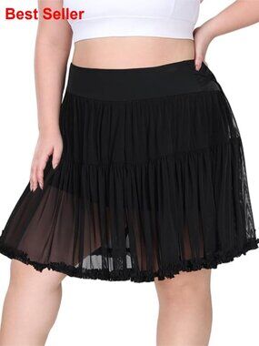 Plus Size High Waisted Tulle Tennis Skirt with Built-in Shorts Pockets